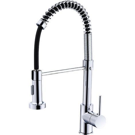 (Galvanoplastie) robinet de cuisine robinet de cuisine avec pulvérisateur télescopique, robinet d'évier de cuisine à col de cygne à arc élevé, robinet en acier inoxydable (1/5)