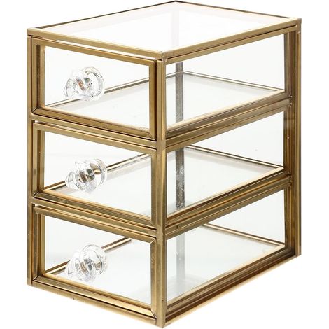 Boîte à Bijoux Tiroir Petite Taille en Alliage et Verre Transparent, Organisateur Multi-niveaux, Rangement Bijoux et Cosmétiques pour Bureau et Maison, Coffret Décoratif (1/5)