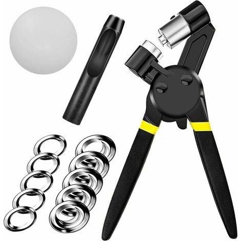Pinza per occhielli per teloni: set di 500 occhielli (10 mm) per riparare teloni, tele e tende. (1/5)