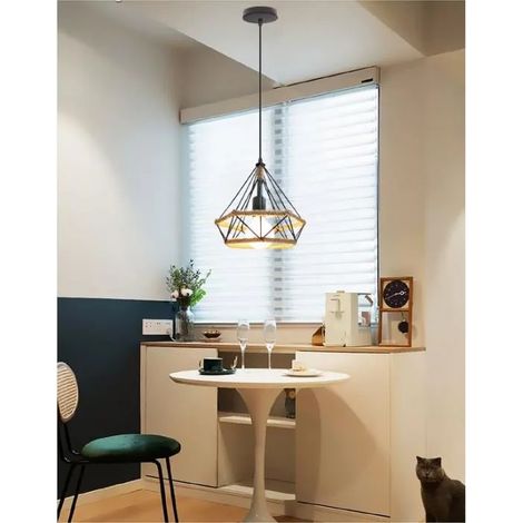 E27 Lustre Suspension en Corde de Chanvre Vintage,Lampe Luminaire Industrielle Cage Diamant Retro pour Salon Chambre (1/4)