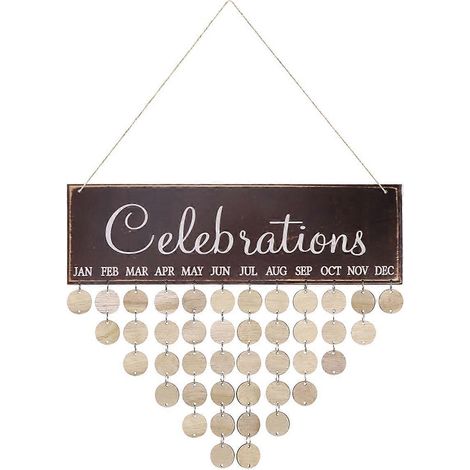 Calendrier en bois avec blocs de rappel d'anniversaire, comprenant 1 plaque nominative et 50 disques. (1/5)