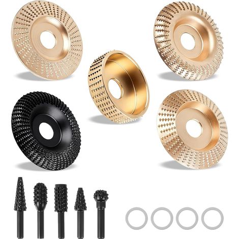 Lot de 10 disques à sculpter le bois pour meuleuse d’angle 100 ou 115 mm, arbre 16 mm, ponçage et polissage rapide (1/5)