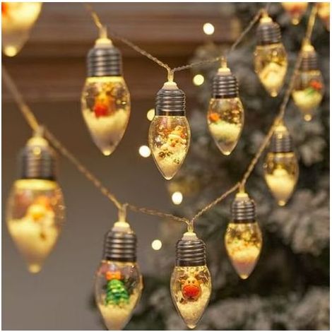 Guirlande lumineuse de Noël à LED 3M avec 20 ampoules Edison incassables, à piles, télécommande et minuterie pour chambre, porche, jardin, fête, décoration de Noël. (1/5)