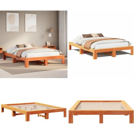vidaXL Cadre de lit sans matelas cire marron 140x190cm bois pin massif (1/5)