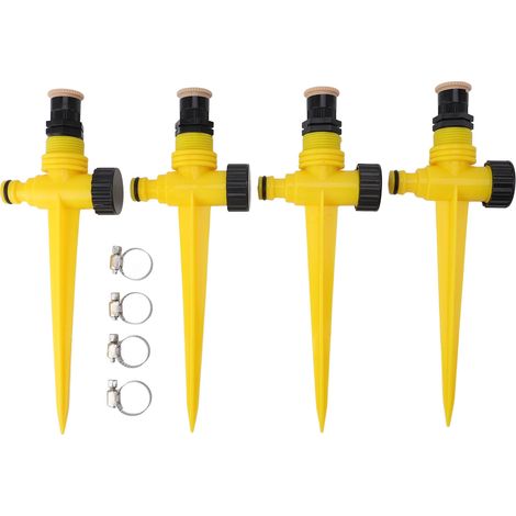 4 irrigatori da giardino professionali ed efficienti con rotazione automatica a 360 gradi, ideali per prato, terrazzo e spazi esterni, di colore giallo. (1/5)