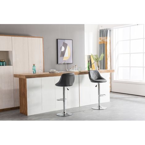 Lot de 2 tabourets de bar LENA Gris (1/3)