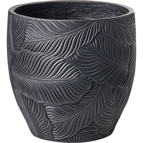 Vaso da fiori per uso esterno e interno in fibra di argilla con motivo a foglie rotonde 42 x 42 x 42 cm Dipinto in grigio Baiyun