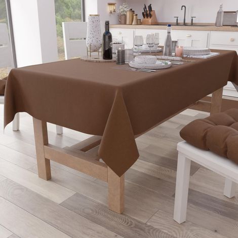 Nappe de Table, de Cuisine, en Coton, Couleur Unie, carrée, Marron, pour 4 Places (140 x 140 cm) (1/4)