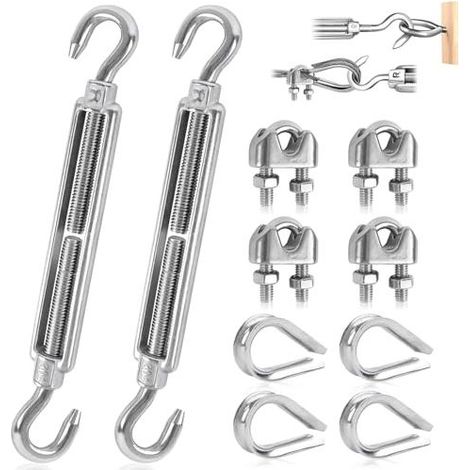 Tendeur Cable Inox Crochet De Ridoir M8 Fil Et Oeil Aavec Serre et Cosses Ccâble Pour Serrer Tendue Régler Les Qccessoires Corde 10Pcs (CC, M8-10PCS) CC M8-10PCS (1/5)