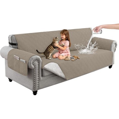 Housse canapé imperméable chiens, lavable antidérapante sangles élastiques poches latérales, protection matelassée (78", camel) (1/5)