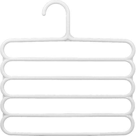 Cintre pour pantalons, 5 couches, gain de place, placard en PP, organisateur de rangement, support pour écharpe, serviette, blanc (1/5)