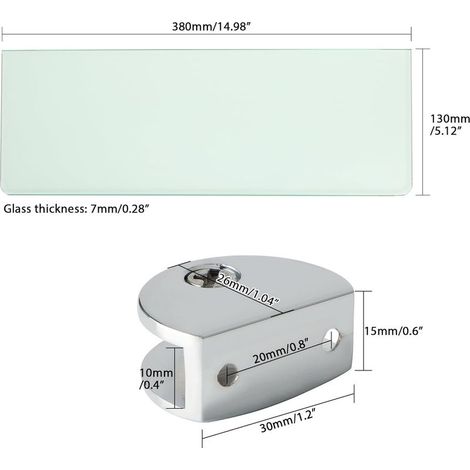 Wandmontiertes Glasregal, Duschregal fürs Badezimmer, 38 cm lang mit Regalhalterungen, robust und praktisch (1/5)