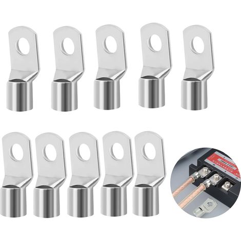 10 Pièces Cosses Tubulaires 50mm² M8, Non Isolées Cosse à Sertir SC50-8 en Cuivre Étamé Connecteur de Câble, Cosses a Sertir 50mm2, Anneaub pour Voiture Batterie Panneaux Solaires Bricolage (1/5)