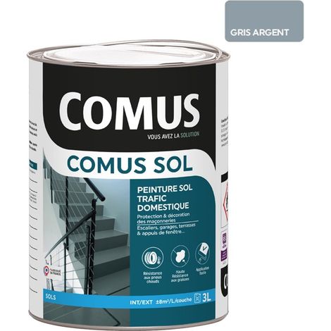 Comus – Peinture alkyde uréthane 3L – Gris argent – Satin – Pour sols intérieurs et extérieurs – Anti-poussière, résiste à l'abrasion (1/4)