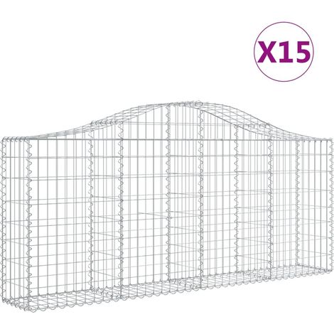 Cestas de gaviones Muro de contención arqueado Valla de jaula 15 piezas 200 x 30 x 80/100 cm Hierro galvanizado Plata 020040409