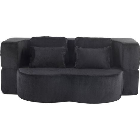 Divano letto a pavimento nero in tessuto con 4 cuscini, 198 x 120 x 76 cm (1/4)