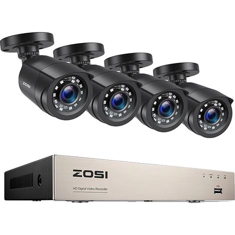 Système de surveillance, 4 caméras étanches, compression H.265+, 4cams Noir, 1T (1/2)