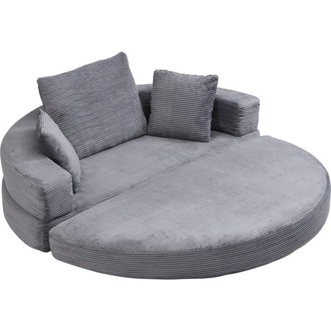 ELVMI Sofá Convertible, Cama Ovalada con 3 Cojines, Respaldo Alto, en Pana, Gris (1/5)