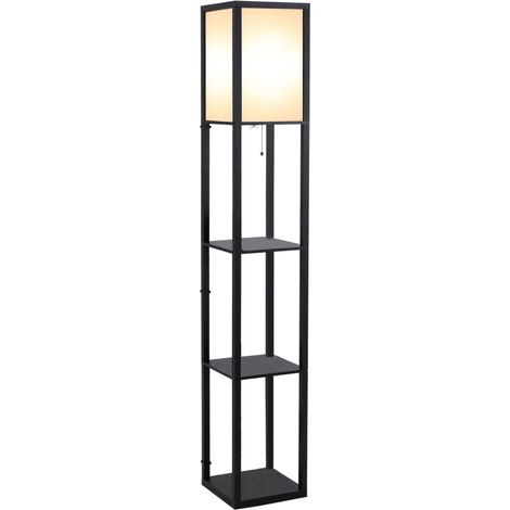Floor Lamp with Shelves and Top Light, Modern Corner Standing Lamp for Living Room, Bedroom, Bulb not Included, Black