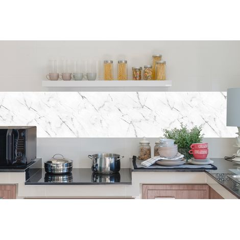 Paraschizzi Cucina Da Parete Pannello Adesivo Prodotto Italiano Con Inchiostro Atossico, Ignifugo e Resistente all'Acqua Paraschizzo ParaSpruzzo Per Arredamento ParaschizziMarmo - 50x200cm