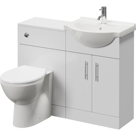 Alexander James Gloss White 1050mm 2 Door Vanity Unit Toilet Suite - 1050mm - Chrome 96mm Bar HandleJames Toilet Pan and Seat