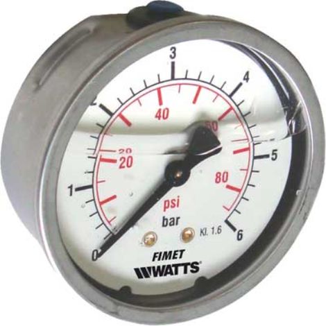 Manometro ø 63 a bagno di glicerina posteriore 0 - 20 bar psi g 1/4  Watts industries