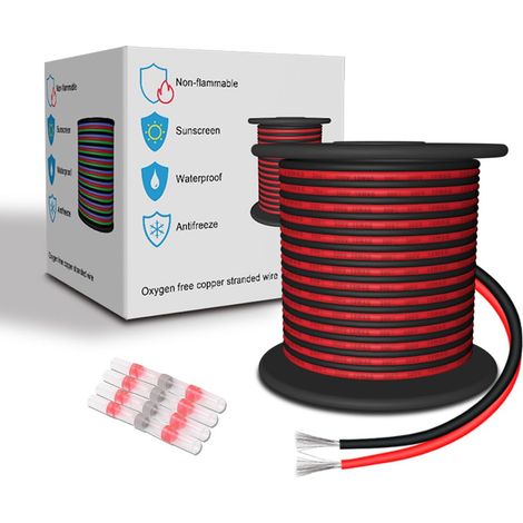 Fil Electrique en Silicone 18 AWG Rouge/Noir 10 Mètres/Couleur 0,8 mm² 2 Cordons 18/2 Câble de Raccordement Flexible en Cuivre Etamé Toronné (1/5)