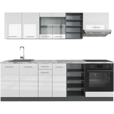 Mueble de cocina R-Line, Blanco brillo/antracita, 240 cm , ET Mármol, Vicco (1/5)