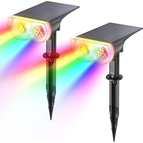 Spot Solaire Extérieur Multicolore, LED Lampes Solaires Etanche IP67, Projecteur Solaire Réglable 650LM avec 2 Modes d'Éclairage, Lumière Colorée pour Jardin, Allée, Noël, Halloween, 2PCS (1/5)