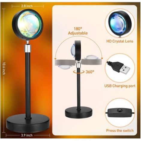 Lampe Coucher de Soleil - Multicolore - 16 Couleurs - Rechargeable USB - Télécommande - 360° (1/4)