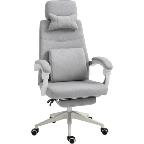 Silla de oficina y gaming ergonómica con ruedas, reposapiés retráctil, gris, HOMVRA (1/5)