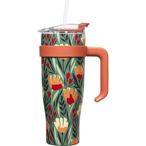 Thermobecher mit Henkel und Strohhalm Fleur 1,2L grün (1/3)