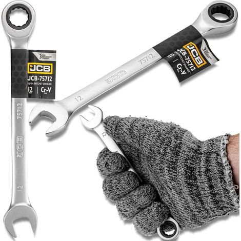 Clé à cliquet double JCB 12 mm en acier au chrome-vanadium, 12 pans (1/5)