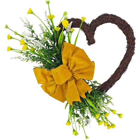 Couronne de Saint-Valentin de 45 cm, couronne en forme de cœur, décoration de porte, suspension pour porte d'entrée, couronne de printemps (jaune) (1/2)