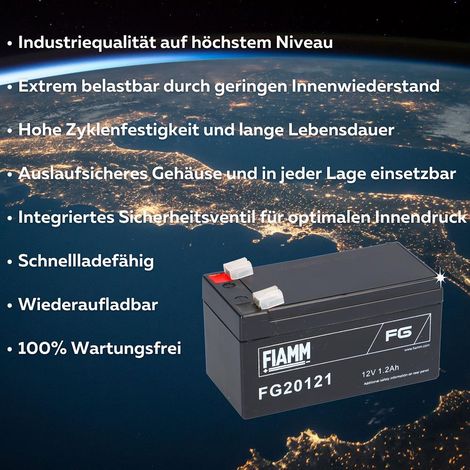 Fiamm Blei-Akku FG20121 Pb 12V / 1,2Ah Faston 4,8 (1/5)