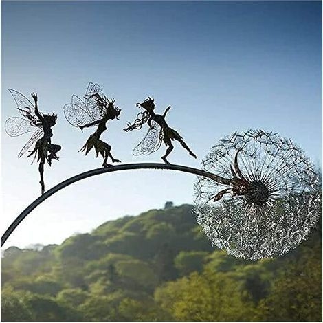 Fées Et Pissenlits Dansent Ensemble Fées Et Pissenlits Dansent Ensemble Piquets De Jardin Décor Jardin Art Ornements De Pelouse en Plein Air Fées Lutins (B) (1/5)