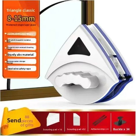 Nettoyeur de vitres magnétique (bleu, 5-15 mm) avec drainage automatique et raclette double couche (1/5)
