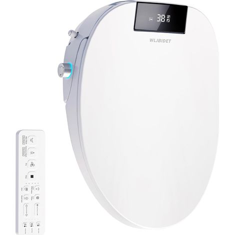 Siège de Toilette Bidet avec Télécommande, Siège de Bidet Chauffant Électronique avec Eau Chaude et Pression Réglables, Séchage à Air Chaud, Couvercle de Toilette à Fermeture Lente (1/5)