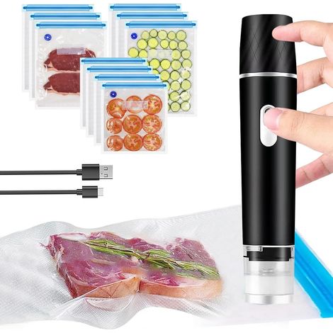 Scelleur de Nourriture sous Vide Manuel,Machine à sceller sous Vide,Mini Machine à emballer sous Vide électrique Rechargeable avec 10 sachets réutilisables,pour la Conservation des Aliments (1/5)
