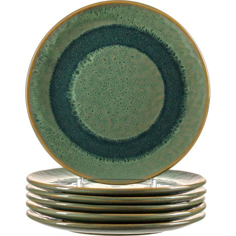 Lot de 6 assiettes en céramique lavables au lave-vaisselle 6 assiettes rondes en grès Vert Ø 22,5 cm (1/5)