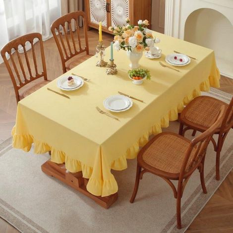 Nappe ronde 100cm coton lin avec bord volanté, linge de table style campagnard pour salle à manger, cuisine, table de jardin