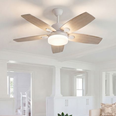 Ventilateur de Plafond avec Éclairage LED - Plafonnier Ventilateur 42 Pouces (106,6 cm) avec 5 Pales en Bois Naturel, Télécommande, Moteur DC Silencieux 6 Vitesses, Fonction Hiver/Été (1/5)