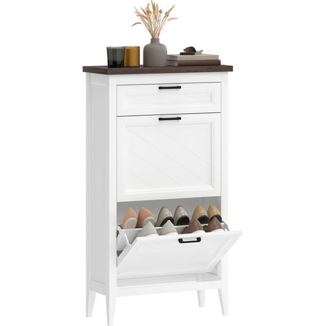 HOMCOM Shoe Cabinet with 2 Flip Drawers, Narrow Shoe Storage Cabinet, White