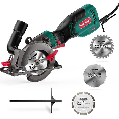 Mini scie circulaire 750 W 3500 tr/min avec 3 lames (115 et 125 mm), règle graduée, profondeur de coupe 48 mm (90°), 32 mm (45°), scie circulaire compacte pour bois, carrelage et métal souple (1/5)