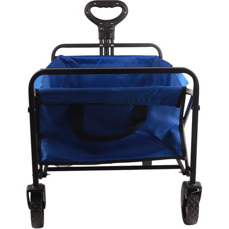 Chariot de camping pliable à quatre roues, portable, en tissu Oxford, pour pique-nique et pêche, bleu. (1/5)