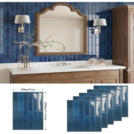 Paraspruzzi autoadesivo 3D blu - 4 opzioni impermeabili per la ristrutturazione di pareti di cucina e bagno (1/5)