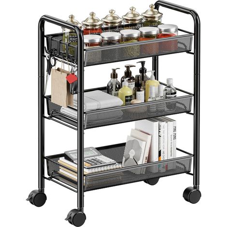 Chariot de rangement de cuisine en métal sur roulettes - Chariot utilitaire pour cuisine, buanderie, salle de bain - Facile à monter (noir) (1/5)