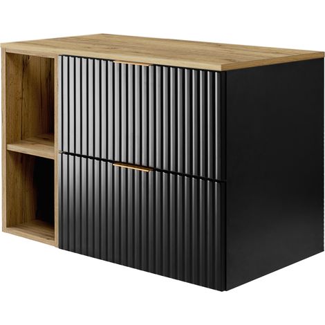 Meuble vasque, Cachemire / Chêne Craft + poignée noire, 180(2 × 80 + 20) × 57 × 46 cm + Plan de travail (1/4)