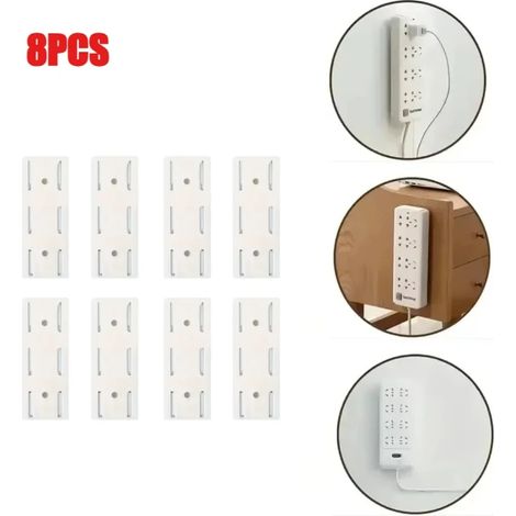 (8 pièces) Fixation murale adhésive pour multiprise, organiseur de câbles amovible, support de prise de bureau pour la maison et le bureau (1/5)