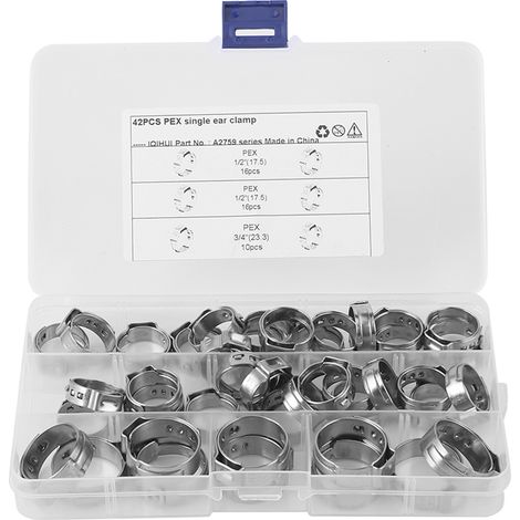 42 pinces à collier en acier inoxydable à une oreille 1/2" 3/4" pour tuyau PEX raccord (1/5)